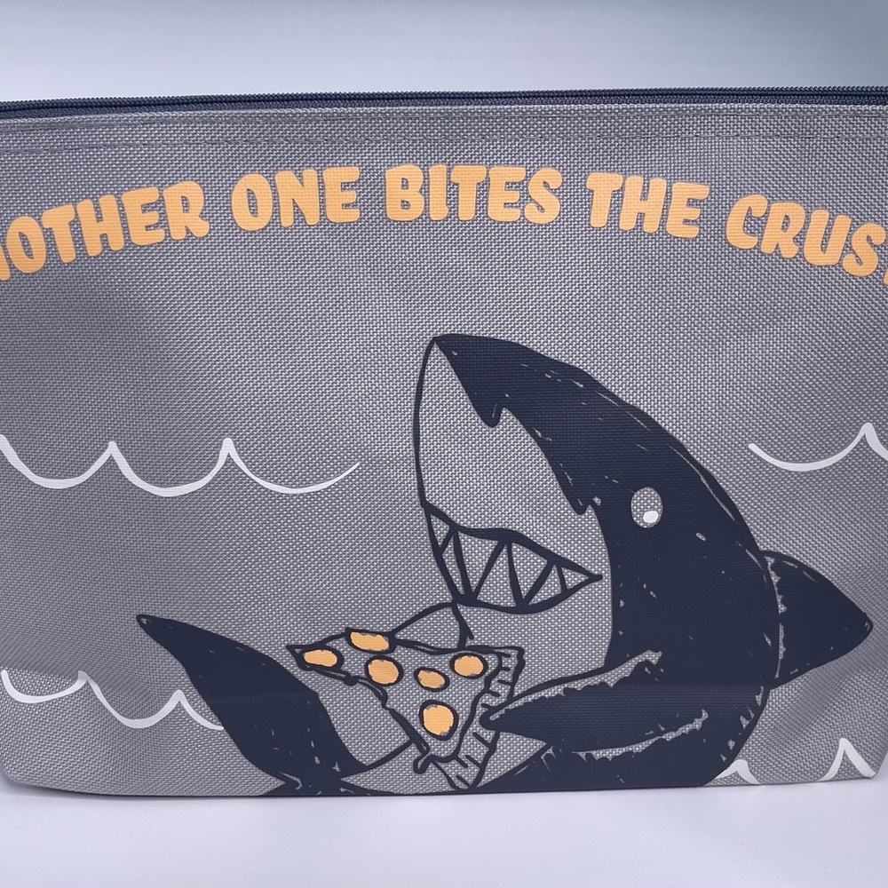 Gray and Black Cosmetic Bag with Shark Design